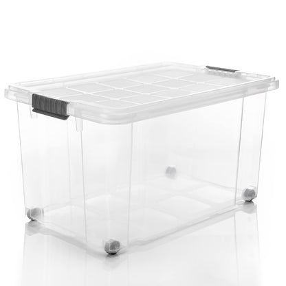 BigDean 4er-Set 60L Stapelbox – Transparent & Rollbar