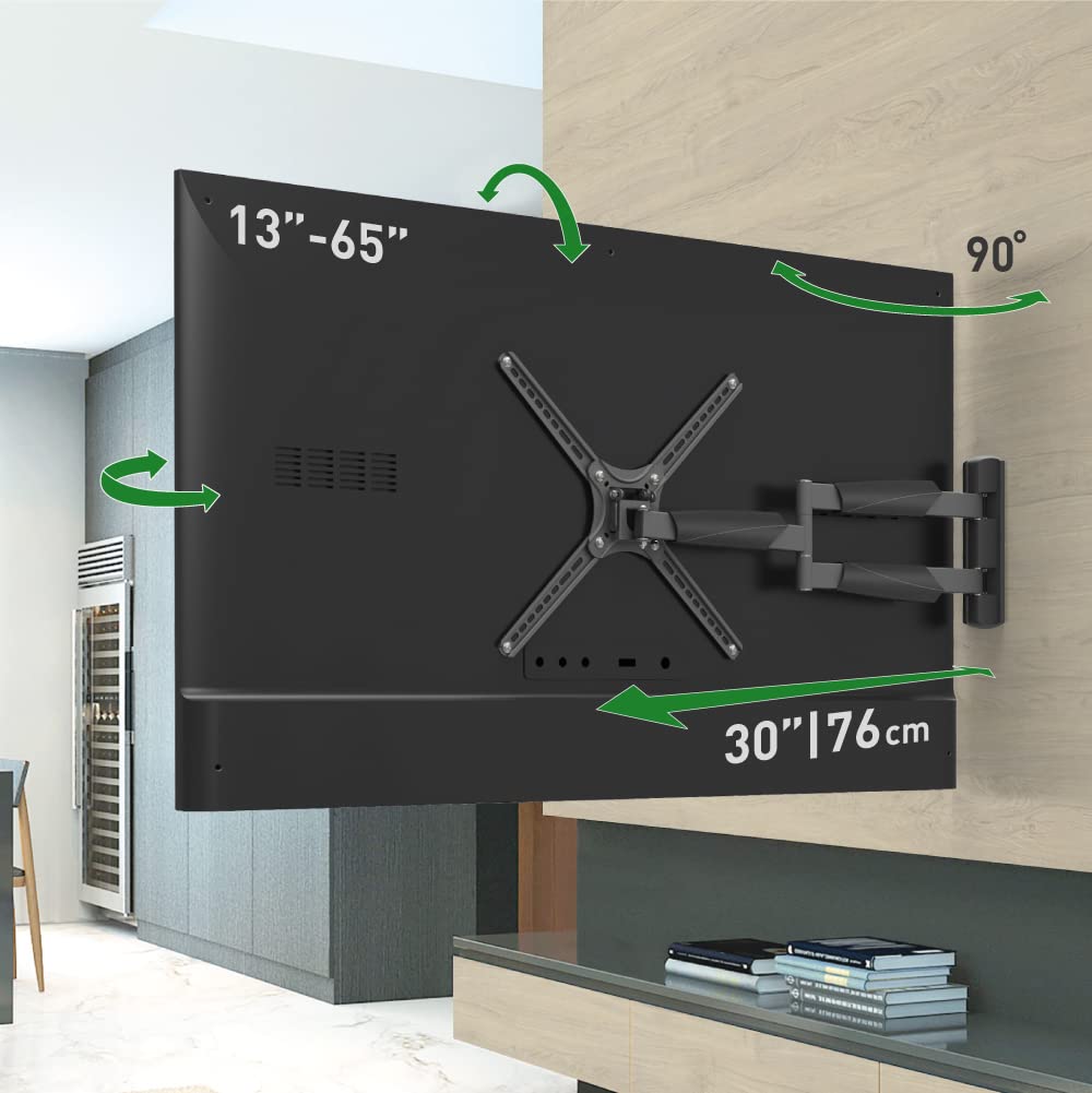 Barkan 76cm Schwenkbar Neigbar TV Wandhalterung. Schwarze Metallhalterung. Befestigt 13-65 Zoll TVs (VESA 400x400) an der Wand.