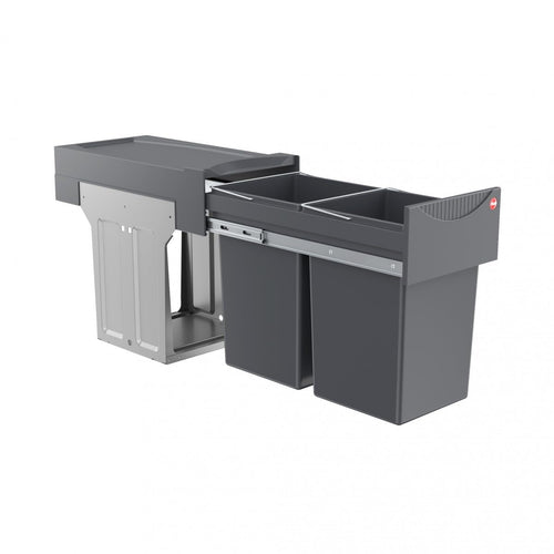 Hailo Tandem 3666101 Einbau-Abfallsammler – 2x15L, Dunkelgrau. Ideal für effiziente Mülltrennung im Küchenunterschrank.