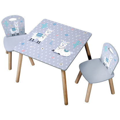 Kesper Kindertisch mit 2 Stühlen, Alpaka-Motiv, grau, 55 x 55 x 45 cm, Beine in Holzdekor