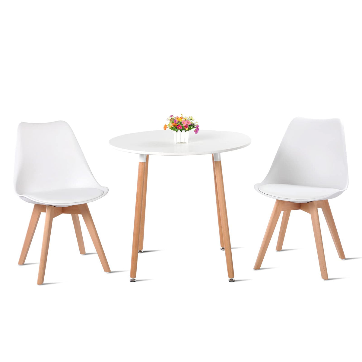 H.J WeDoo Esstisch Set Essgruppe – Holztisch 2 Stühle Weiss 80cm. Weißer Holztisch (80cm Durchmesser) und 2 Stühle, zum Speisen in kleinen Räumen.