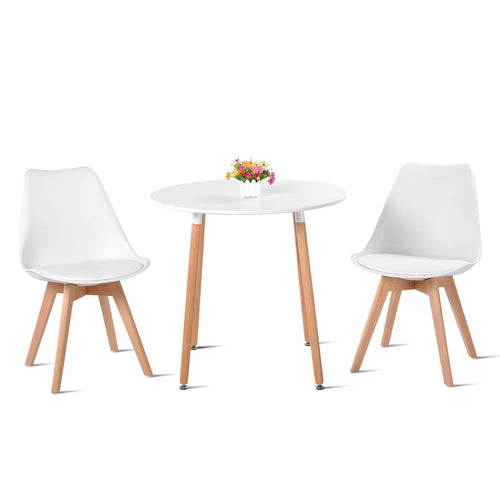 H.J WeDoo Esstisch Set Essgruppe – Holztisch 2 Stühle Weiss 80cm. Weißer Holztisch (80cm Durchmesser) und 2 Stühle, zum Speisen in kleinen Räumen.