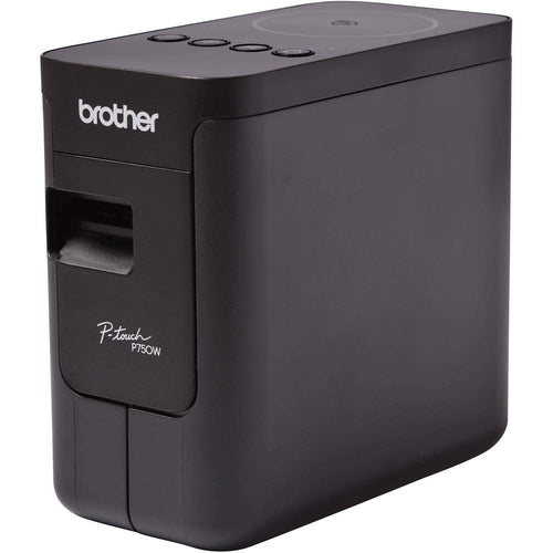 Brother PT-P750W Beschriftungsgerät. Rechteckiges, schwarzes Gerät. Erstellt präzise Labels via WLAN/NFC für Büro oder Heim.