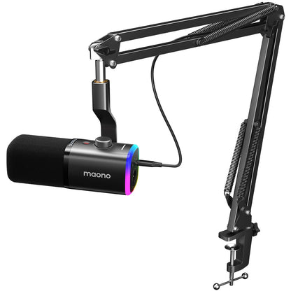 MAONO PD100XS Dynamisches XLR-USB Streaming Mikrofon mit Arm, schwarz, zylindrisch, am Schwenkarm. Optimal für Streaming & Podcasts.