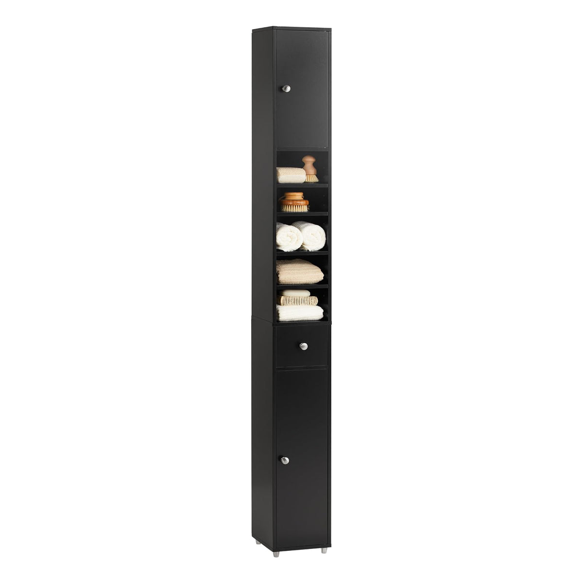 SoBuy Badzimmerschrank Schmal BZR34-II-SCH – Schwarz. Hoher, rechteckiger Schrank in Schwarz zum Verstauen von Badutensilien.