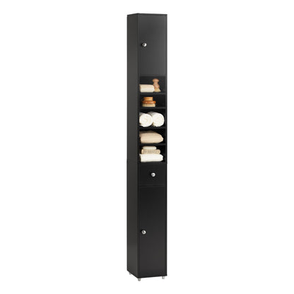 SoBuy Badzimmerschrank Schmal BZR34-II-SCH – Schwarz. Hoher, rechteckiger Schrank in Schwarz zum Verstauen von Badutensilien.