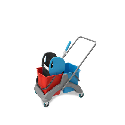 Hypafol Reinigungswagen Wischeimer mit Presse - 2x25l Kunststoff. Kunststoffwagen, zwei 25l Eimer, integrierte Presse zur professionellen Flächenreinigung.