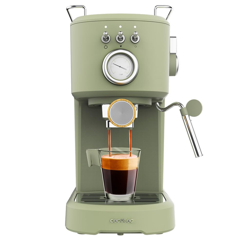 Cecotec Compact Power Espresso 20 Retro Green Espressomaschine. Kompaktes Design mit Siebträger. Brüht Espresso.