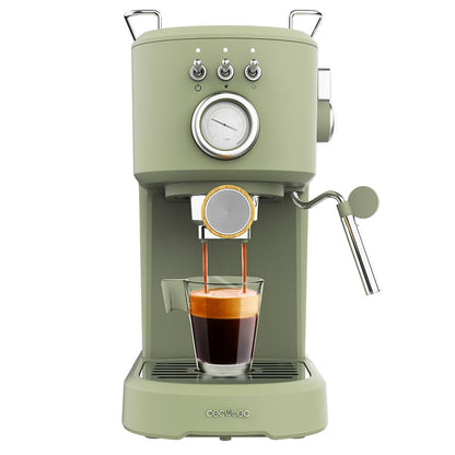 Cecotec Compact Power Espresso 20 Retro Green Espressomaschine. Kompaktes Design mit Siebträger. Brüht Espresso.
