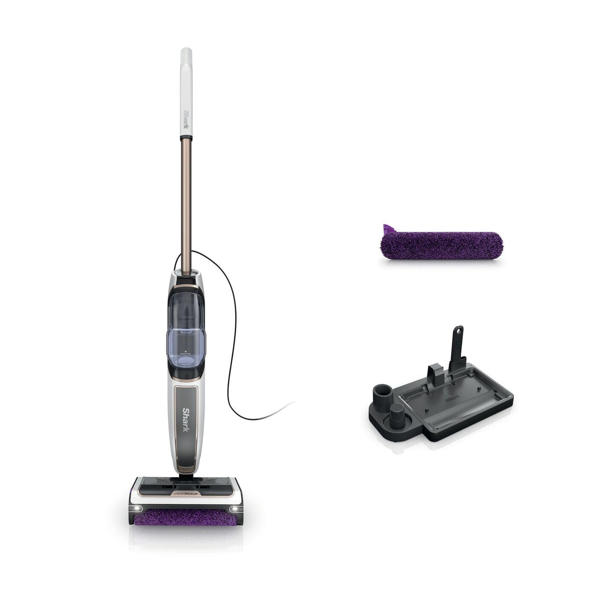 Shark SteamPickUp SD200EU 3-in-1 Dampfreiniger - Weiss. Weißes, aufrechtes Gerät reinigt und entkeimt Böden und Oberflächen mit heißem Dampf.
