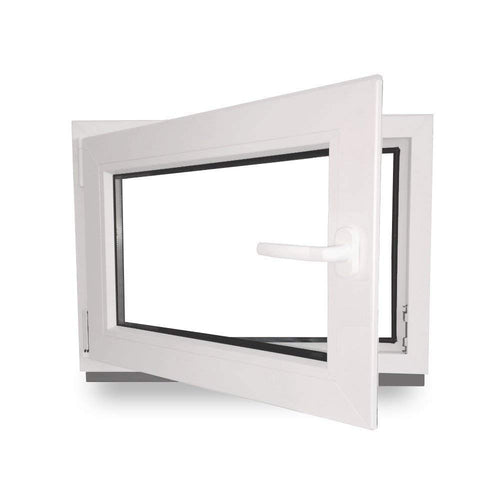 Kunststoff Kellerfenster 2-fach Verglasung - Weiss 50x40 cm DIN Links. Rechteckiges weißes Kunststofffenster mit Doppelscheibe für Kellerbelüftung und Licht.