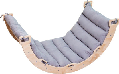 Buxibo Kletterbogen Montessori Klettergerüst aus Holz mit Kissen. Halbmondförmiger Holzbogen mit Sprossen. Unterstützt Motorik & Gleichgewicht.