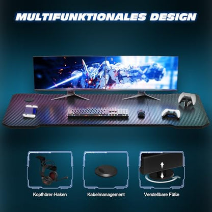 TRIUMPHKEY Gaming Tisch 120x60cm Gaming Schreibtisch - Kohlefaser Schwarz