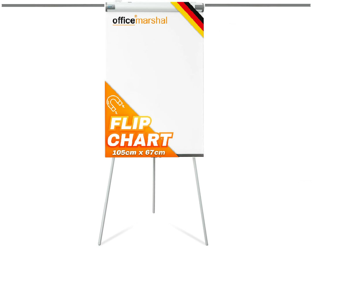 Office Marshal Flipchart Dreibein Board - magnetisch 68x105cm. Rechteckiges weißes Whiteboard auf Dreibein-Gestell zur Präsentation und Notizen.