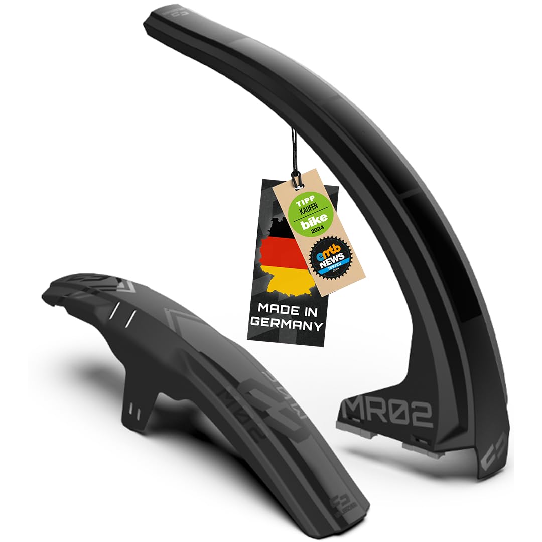 unleazhed MR02 und M02 Schutzbleche Bundle für MTB. Schwarze, gebogene Kunststoff-Schutzbleche als Spritzschutz beim Mountainbiken.