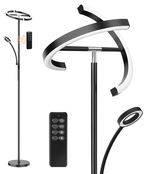 ANTENLICHT Stehlampe LED Dimmbar Schwarz - Deckenfluter Leselampe. Bietet Licht für Deckenflutung und zum Lesen.