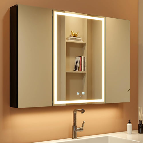 KWW LED Spiegelschrank Badezimmer – 100x70cm Dimmbar Anti-Nebel. Spiegelschrank für die Wandmontage im Bad.