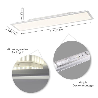 SellTec LED Panel 120x30cm Deckenleuchte - Dimmbar, CCT, Indirekt