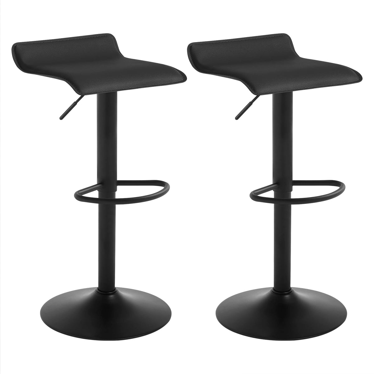 WOLTU Barhocker 2er Set Höhenverstellbar Kunstleder - Schwarz: Zwei schwarze Kunstleder-Barhocker, höhenverstellbar zum Sitzen an hohen Tischen/Theken.