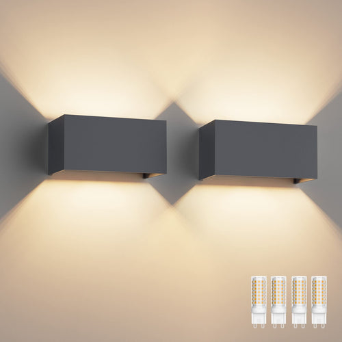 Klighten LED Wandleuchte G9 Innen/Aussen – Anthrazit 2er-Set Warmweiss. Anthrazitfarbene Wandleuchte für warmweisses Up-/Down-Licht.