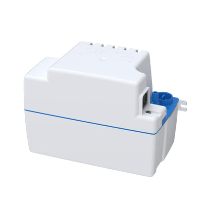 SFA Sanicondens Eco V02 Kondensatpumpe für Heizung, Klima – 2 Zuläufe. Kompaktes, weißes Gehäuse zur Kondensatableitung.