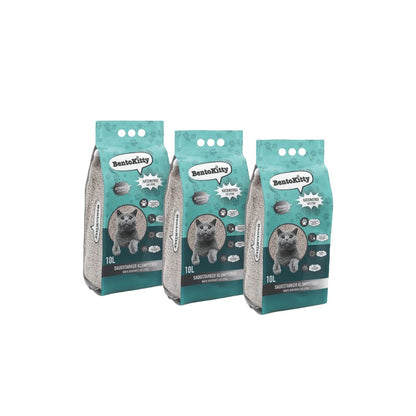 BentoKitty Katzenstreu Aktivkohle, klumpendes Bentonit, 30 l, 3er-Pack – weisses, feinkörniges Klumpstreu