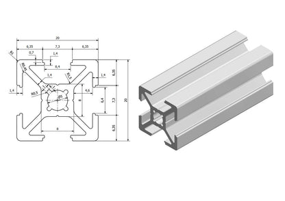 Ulber24 Aluprofil 20x20 Nut6 Typ B – 6x2m System Steckprofil