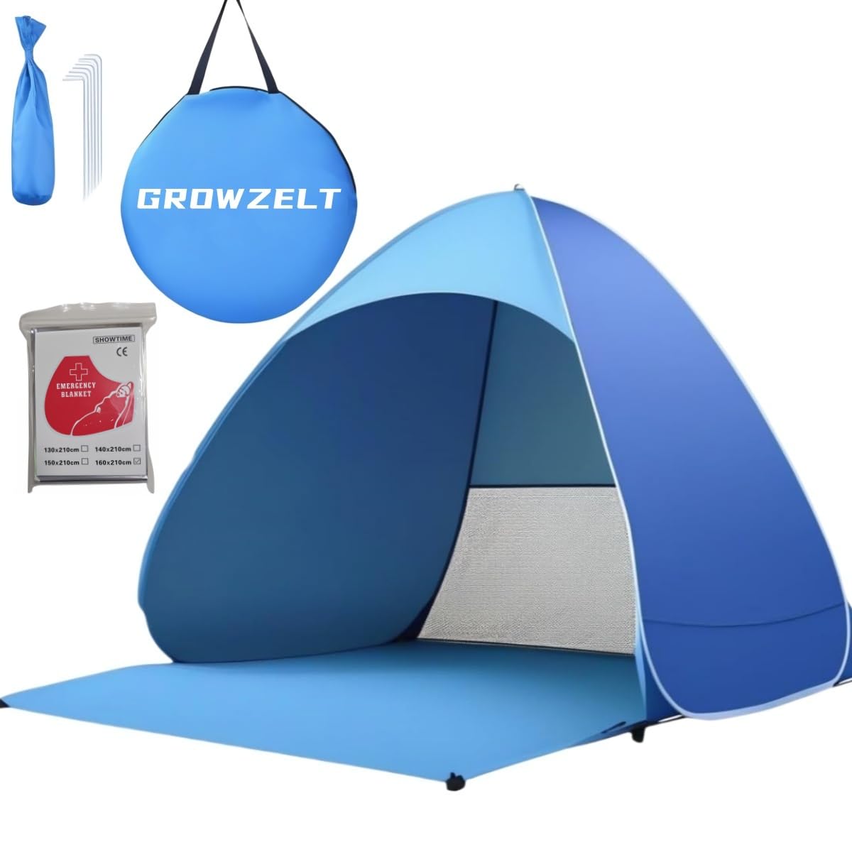 GROWZELT XXL Pop-up-Strandmuschel mit UV-Schutz 50+ für 3 bis 5 Personen