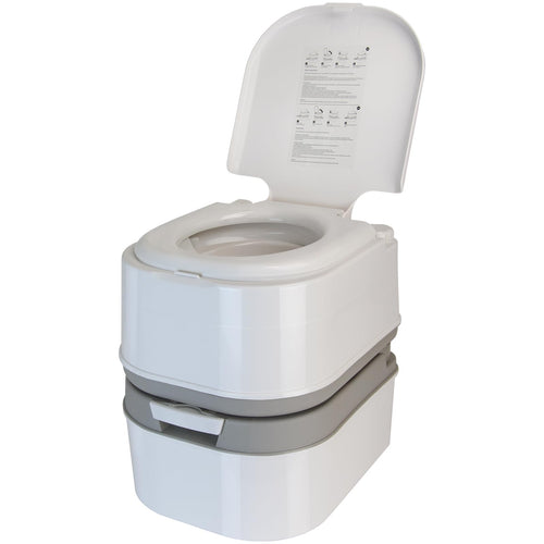 BB Sport mobile Campingtoilette 24l Kolbenpumpe mit Papierfach. Graues Kunststoff-WC zur hygienischen Notdurft mobil.