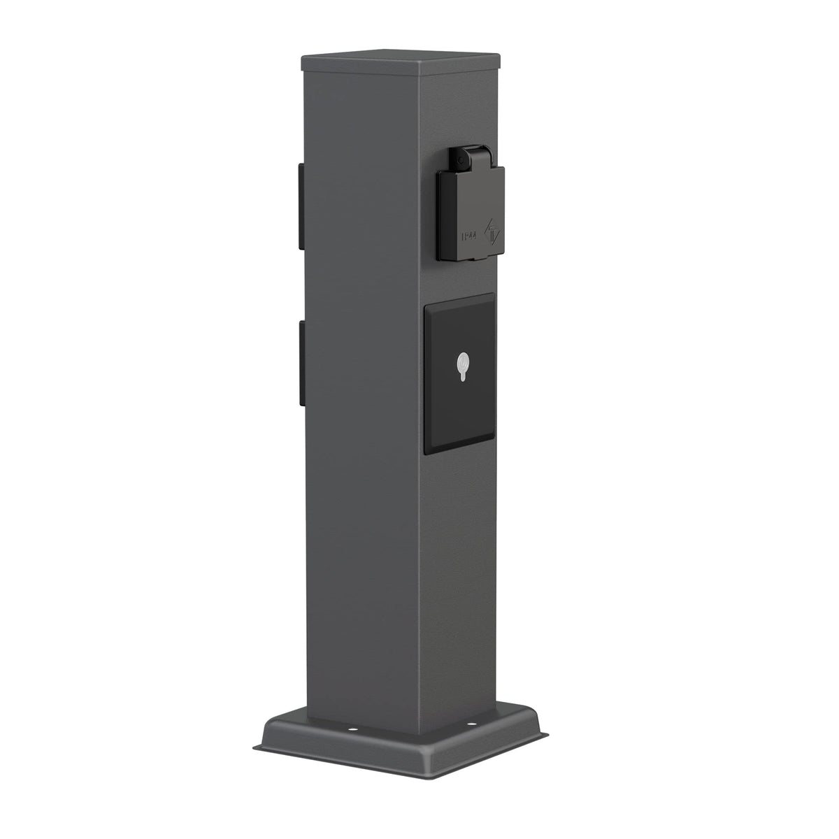 ledscom.de Garten Steckdosensäule Polly - 3-Fach Smart Home anthrazit. Runde anthrazitfarbene Säule mit 3 Smart Home Schuko-Steckdosen für den Außenbereich.