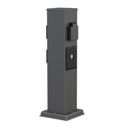 ledscom.de Garten Steckdosensäule Polly - 3-Fach Smart Home anthrazit. Runde anthrazitfarbene Säule mit 3 Smart Home Schuko-Steckdosen für den Außenbereich.