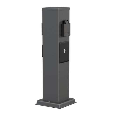 ledscom.de Garten Steckdosensäule Polly - 3-Fach Smart Home anthrazit. Runde anthrazitfarbene Säule mit 3 Smart Home Schuko-Steckdosen für den Außenbereich.