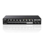 Tenda TEM2010X Unmanaged 2.5G Netzwerk Switch - 8x 2.5G, 2x 10G SFP+: Rechteckiger, schwarzer Switch für Hochgeschwindigkeits-Netzwerkverbindungen.