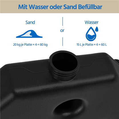 Yaheetech Sonnenschirmständer 4-teilig, befüllbar, bis 80 kg, schwarz
