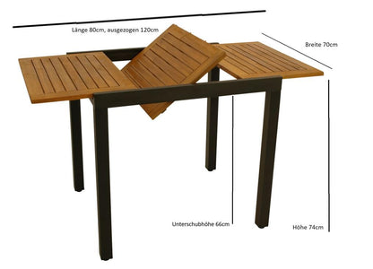 DEGAMO Gartentisch Vicenza aus Akazienholz, ausziehbar 80/120x70 cm