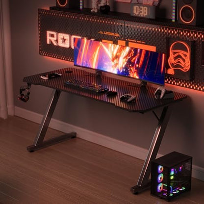 TRIUMPHKEY Gaming Tisch 120x60cm Gaming Schreibtisch - Kohlefaser Schwarz