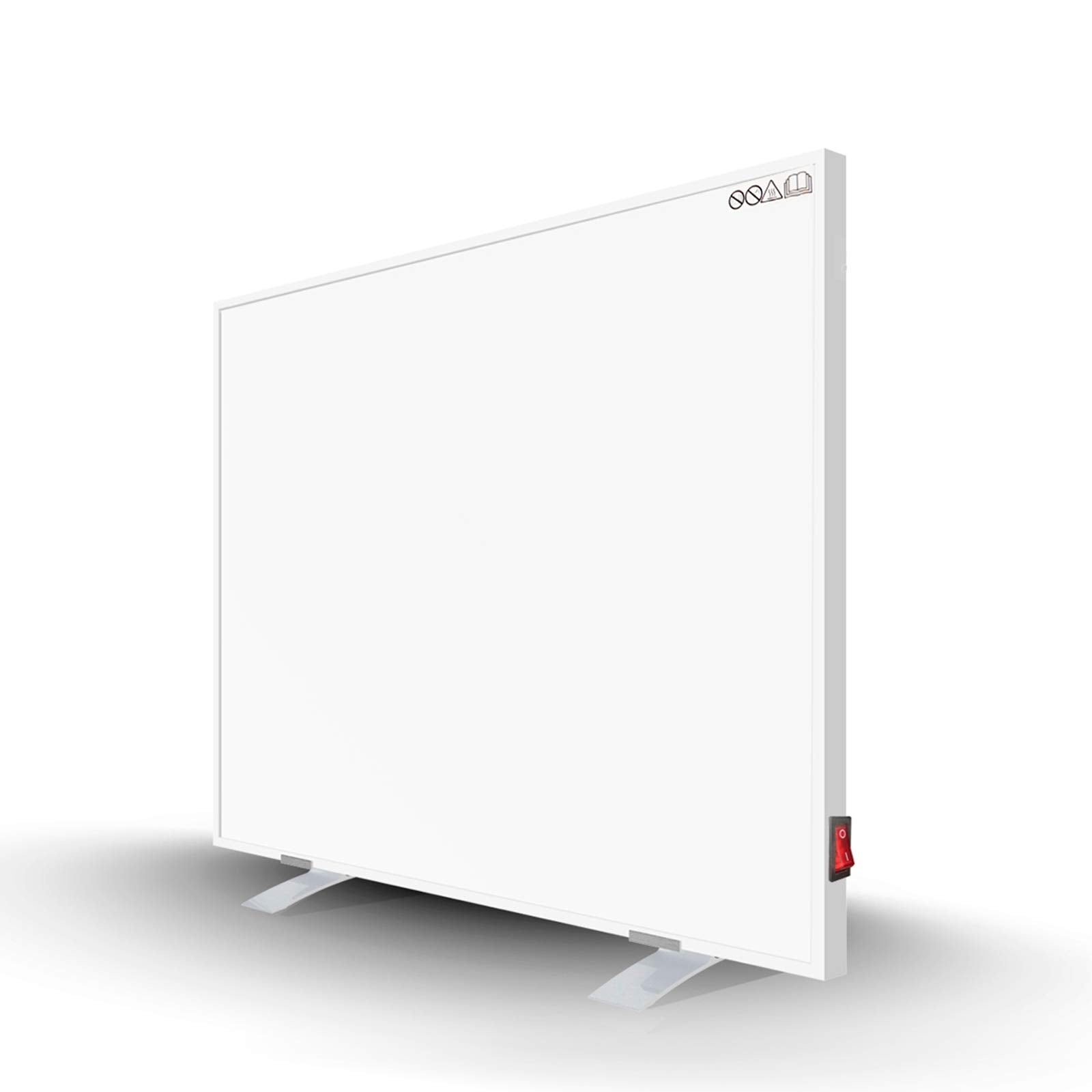 Byecold Infrarotheizung Standgerät mit Standfüssen – 300 Watt. Weißes, rechteckiges Paneel auf Füßen. Beheizt Räume per Infrarot. (110 Zeichen)