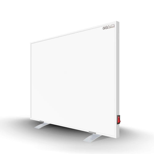 Byecold Infrarotheizung Standgerät mit Standfüssen – 300 Watt. Weißes, rechteckiges Paneel auf Füßen. Beheizt Räume per Infrarot. (110 Zeichen)