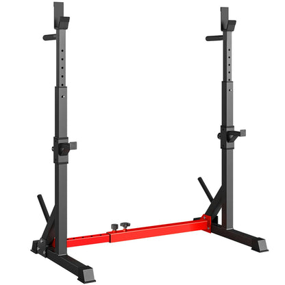 LIFERUN Squat Rack Hantelständer Multifunktion - Rot. Rotes, vertikales Rack. Dient als Langhantelablage für Kniebeugen und Krafttraining.
