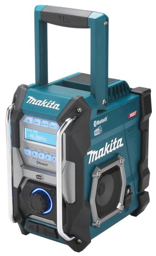 ProTool Akku-Baustellenradio 12-40V/230V – Ohne Akku/Lader. Rechteckig, grün-grau, zur Audiowiedergabe auf Baustellen.