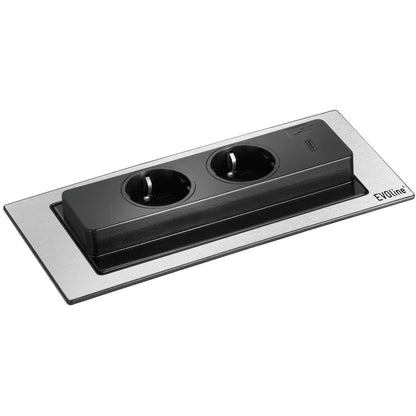 EVOline BackFlip Tischsteckdose 2x Schuko USB-C Edelstahl