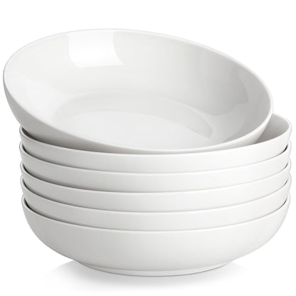 MALACASA Regular Suppenteller 6-teilig Porzellan Cremeweiss 1250 ml – tiefe runde Form mit glatter Glasur