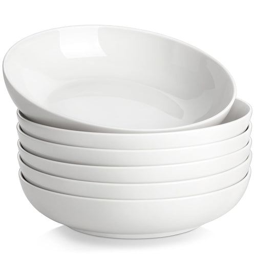 MALACASA Regular Suppenteller 6-teilig Porzellan Cremeweiss 1250 ml – tiefe runde Form mit glatter Glasur