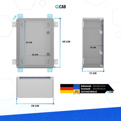 QCAB Verteilerkasten IP65 wasserdicht, ABS-Gehäuse, 30 x 40 x 17 cm