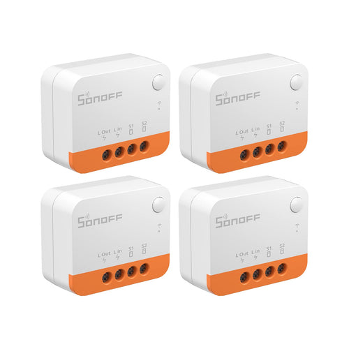 SONOFF ZBMINIL2 Zigbee Smart Lichtschalter Modul 2-Wege - 4er Pack. Weißes, kompaktes Modul steuert Beleuchtung via Zigbee.