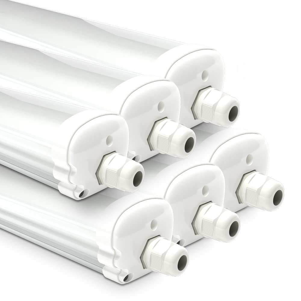 HOFTRONIC LED Feuchtraumleuchte 120cm IP65 - 6er Pack Kaltweiss. Rechteckige Leuchte für helle Kaltweiss-Beleuchtung in Feuchträumen.