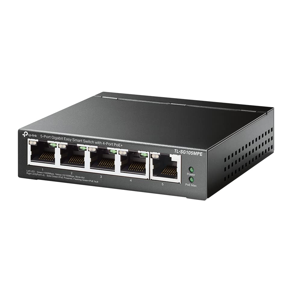 TP-Link TL-SG105MPE 5 Port Managed PoE Switch - 120W Schwarz. Schwarzer 5-Port PoE-Switch für Daten- & PoE-Versorgung.