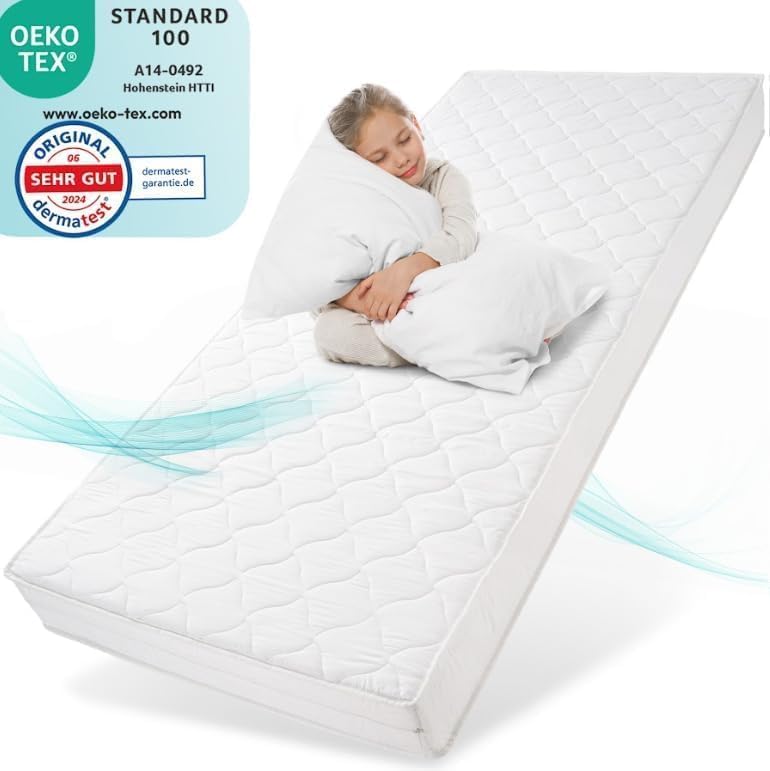 Sun Garden ComfortPur Kindermatratze 90x200 cm H2 – Oeko Tex. Rechteckige Matratze für erholsamen Kinderschlaf. Härtegrad H2.