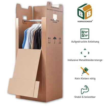 BB-Verpackungen Kleiderbox MAXI 3er-Set mit Kleiderstange