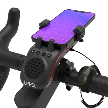 UPPEL Fahrrad Handyhalterung mit Bluetooth Lautsprecher und Powerbank, Klammerhalterung für Smartphone am Lenker